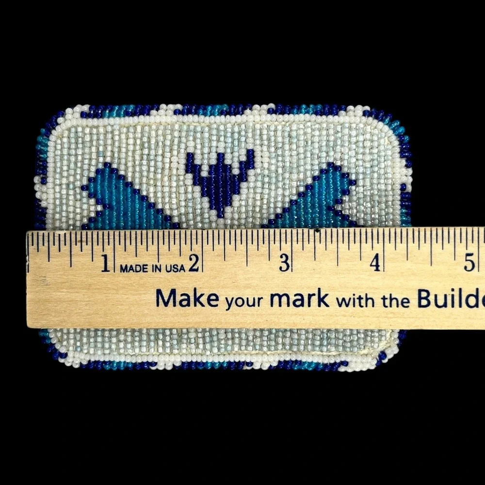 Belt Buckle Handcrafted Seed Bead Geometric Blue White Western Cowboy Accessory